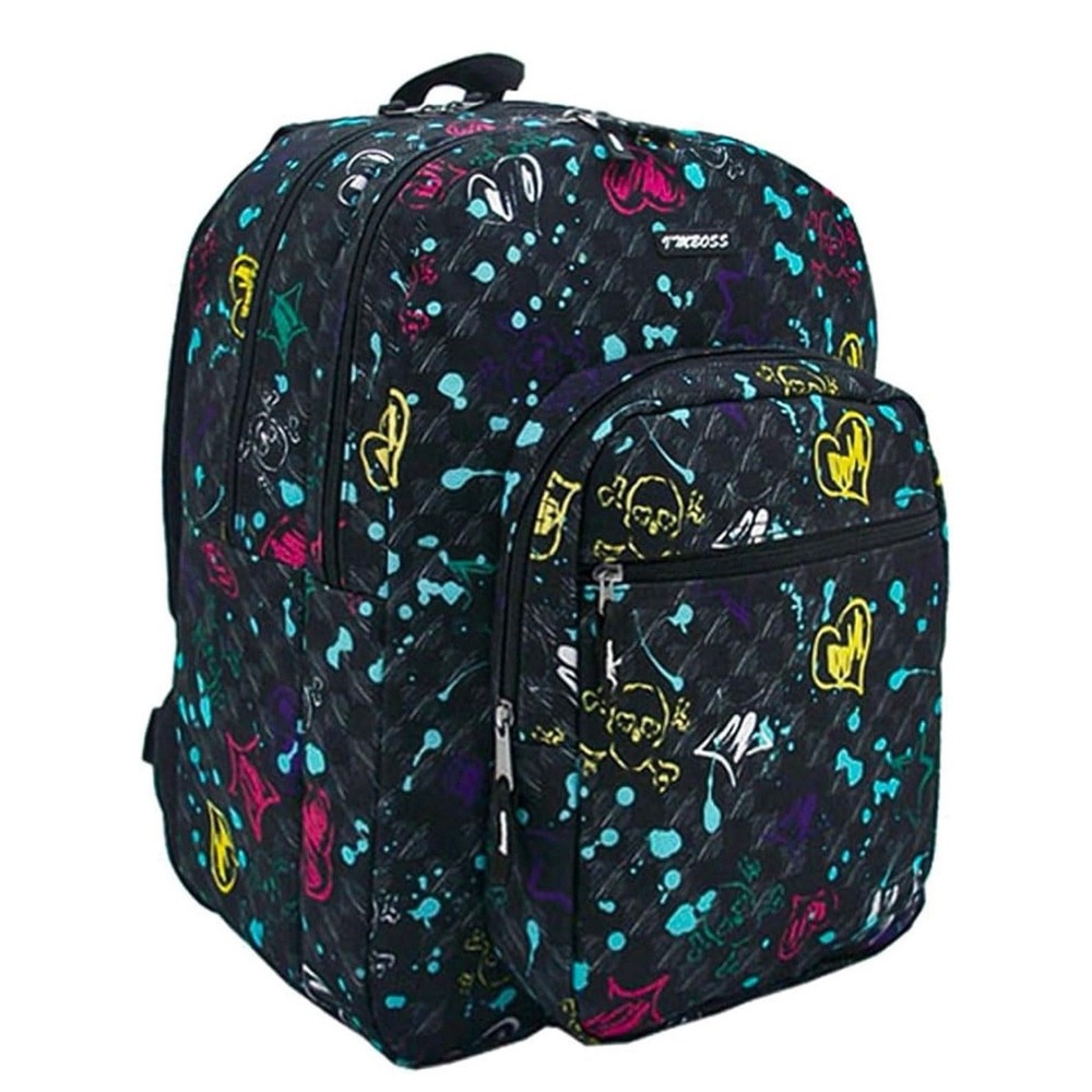 Yak Pak Unisex Multicolor Skull Black Backpack Casual School Storage Bag